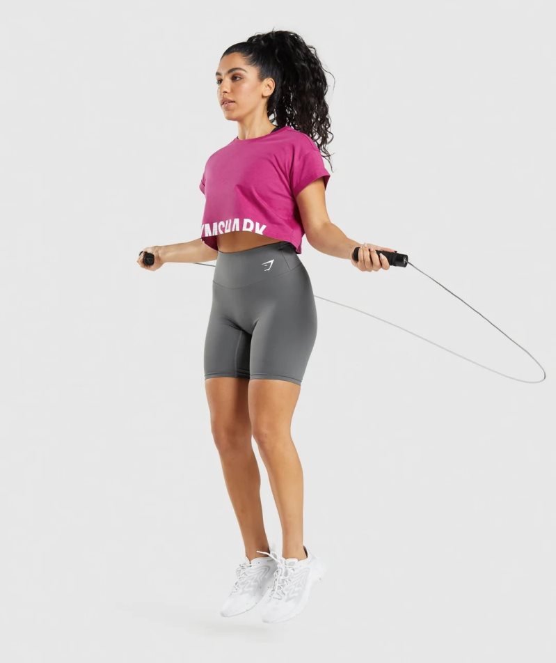 Women's Gymshark Fraction Cropped Tops Fuchsia | NZ 7XHVCY